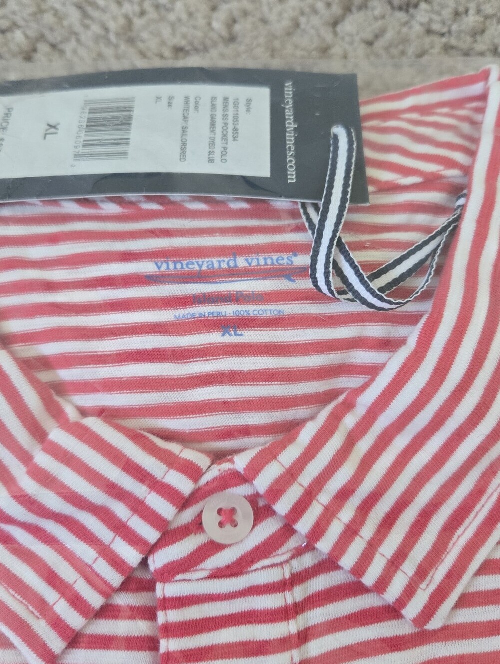 NWT VINEYARD VINES Mens ISLAND Dyed Slub Cotton Pocket Polo Tee XL Red White - Picture 4 of 11